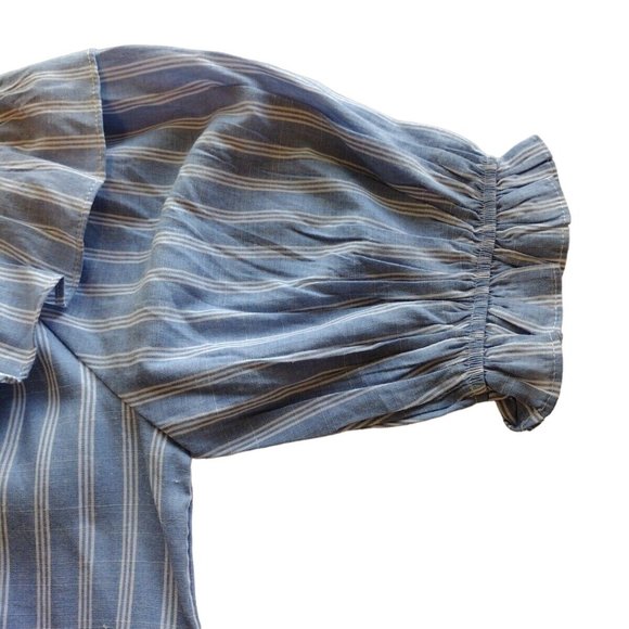 Andree By Unit Top Womens Small Balloon Sleeve Striped Peasant Coastal - Picture 6 of 12